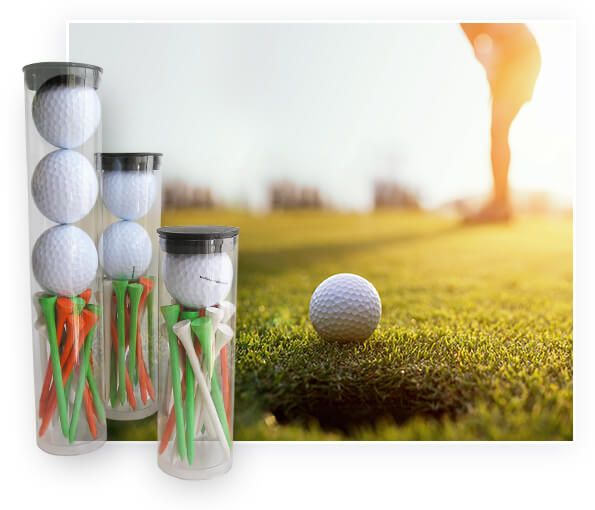 Plastic tube packing is used in golf balls