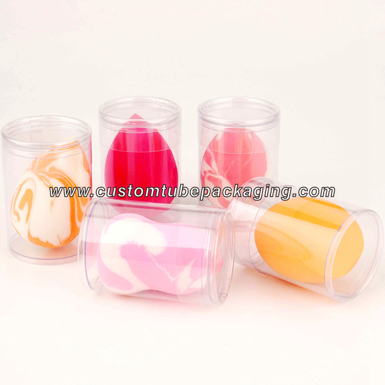 Custom Beauty Blender Packaging Clear Plastic Cylinder Beauty Makeup Sponge Packaging Tube Box